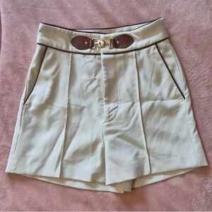 MOTF Cream Pleated Skort with Brown Trim and Gold Buckle